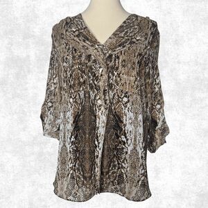 Calvin Klein Snakeskin Blouse – Size L – Animal Print Tie-Neck Top